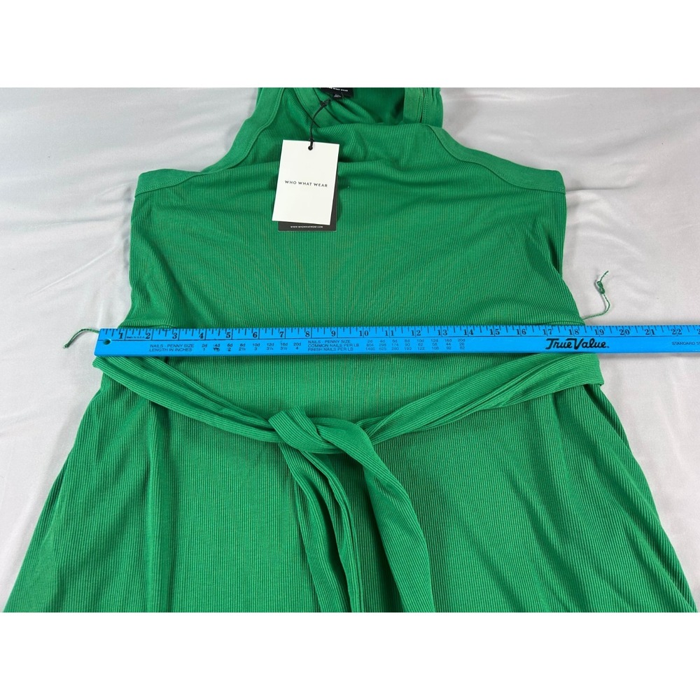 Who What Wear Womens Dress XL Green Ribbed Tie Waist Midi Casual Minimalist NWT - Picture 7 of 8